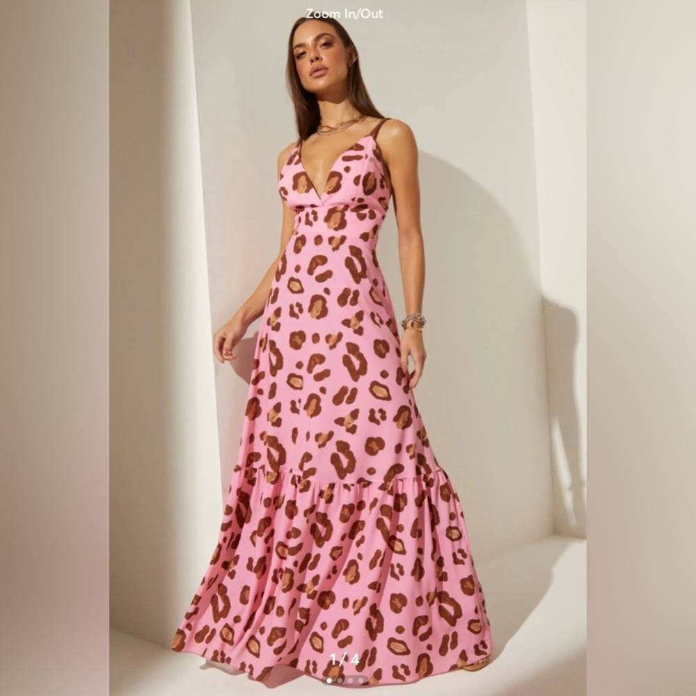 NWT - Isa Paes Pink Leopard Print Maxi Dress Large